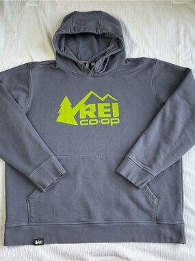 REI Co-op Hoodie Dusty Blue & Yellow Mountain Peak Men’s Size Large Hiking